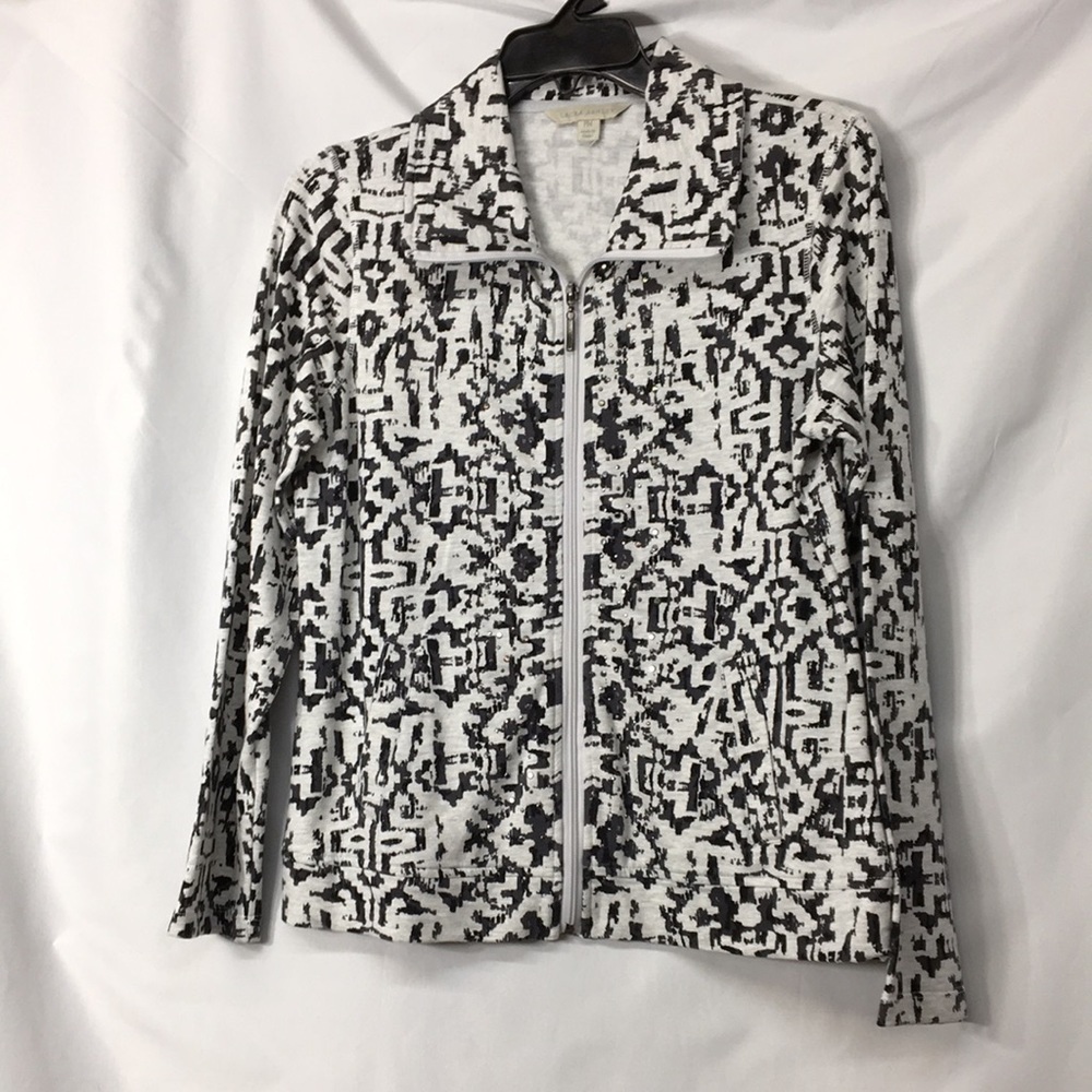 Laura Ashley Women’s Black and White Jacket Zip-Up Size PM Like-NEW Condition